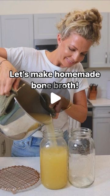 Kristen Boehmer | Gut Health + Mindset Coach on Instagram: "Want better hair, skin, nails, a stronger gut & healthier joints?

If so — bone broth is an amazing place to start! 🙌🏼

Bone broth is incredible for our health and it’s the easiest ever to make.

✨ Comment the word “BROTH” to get all the links for what I use to make my own homemade bone broth!

Ingredients:

• 2-2 1/2 pounds of bones (beef, lamb, pork, turkey, chicken, etc.)
• 2-3 chicken feet (completely optional – an amazing source of gelatin)
• 1 tablespoon apple cider vinegar (optional)
• 2 cloves garlic, skin on, smashed
• 2 carrots, chopped
• 2 celery stalks, chopped
• 1 small onion, cut in half
• 1 teaspoon sea salt
• Filtered water

Directions:

1. Place all of the ingredients into your soup socks and place them in the I How To Can Bone Broth, Diy Bone Broth, How To Make Bone Broth, Bone Broth Recipes, Homemade Bone Broth Chicken, Chicken Bone Broth, How To Make Chicken Bone Broth Crock Pot, Making Chicken Bone Broth, How To Make Bone Broth Taste Better