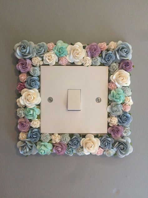 Switch Board Art Ideas Room Decor, Light Switch Covers Diy Paint, Light Switch Covers Diy, Tidy House, Snug Room, Wall Switch Plates, Glitter Headbands, Floral Initial, Paper Flower Crafts