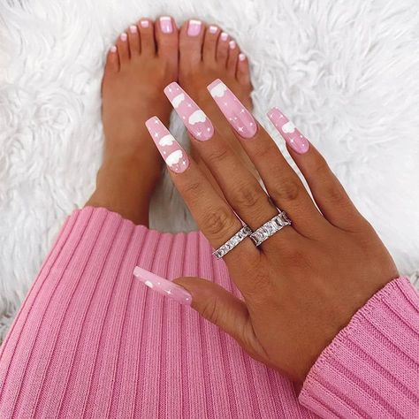 nails Vibes ❤️ on Instagram: “Clouded on pastel pink coffin nails ☁️🌸💅 Follow 👉 @nailsviibes Follow 👉 @nailsviibes By 👉 @nailedbycyn  DM for promotion” Pink Coffin Nails, Pink Coffin, Purple Acrylic Nails, Cute Acrylic Nail Designs, Her Nails, Coffin Nails Long, Summer Acrylic Nails, Rose Pastel, Pink Acrylic Nails