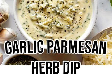 Garlic Parmesan Herb Dip - FunCraftyKitchen Parmesan Cheese Dip, Herb Dip, Crock Pot Bread, Easy Dip, Garlic Dip, Pickled Garlic, Work Food, Garlic Seasoning, Easy Dips