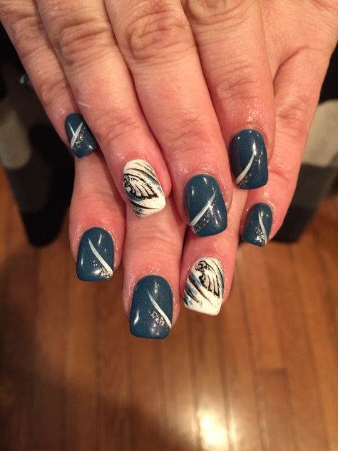 Eagles Football Nail Designs, Nfl Eagles Nail Designs, Philadelphia Eagles Nail Art, Philly Eagles Nails, Eagles Green Nails, Philadelphia Eagles Nails, Football Nail Designs, Eagles Game, Football Nails