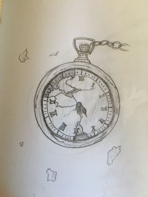 Broken clock #myaesthetic #artsaysno Broken Clock Sketch, Broken Clock, Clock Drawings, Mirror Drawings, Broken Mirror, Creepy Art, Drawing Ideas, Time Piece, Tatting