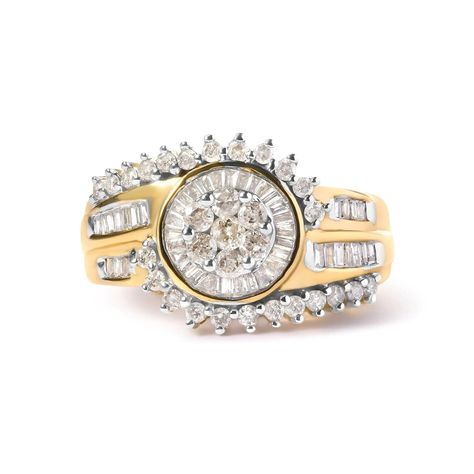 10K Yellow Gold 1 Cttw Round and Baguette cut Diamond Cluster Swirl Band Ring (H-I Color, I1-I2 Clarity) https://www.jaaziintl.com/products/10k-yellow-gold-1-cttw-round-and-baguette-cut-diamond-cluster-swirl-band-ring-h-i-color-i1-i2-clarity Jaazi Intl #Hot Swirl Ring, Summer Clearance, Baguette Cut Diamond, Baguette Cut, Baguette Diamond, Diamond Cluster, 1 Carat, 10k Gold, Christmas Shopping