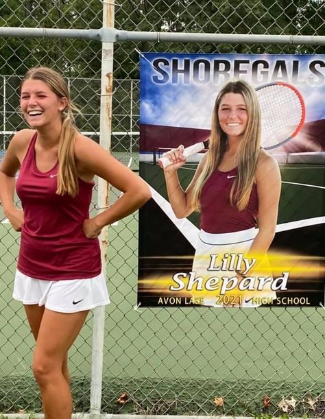 Tennis Banner Poses, Tennis Senior Banner Poses, Cheer Senior Banner Poses, Senior Basketball Banner Poses, Senior Cars, Senior Sport Banners, Tennis Senior Pictures, Baseball Senior Banner Poses, Team Picture Poses