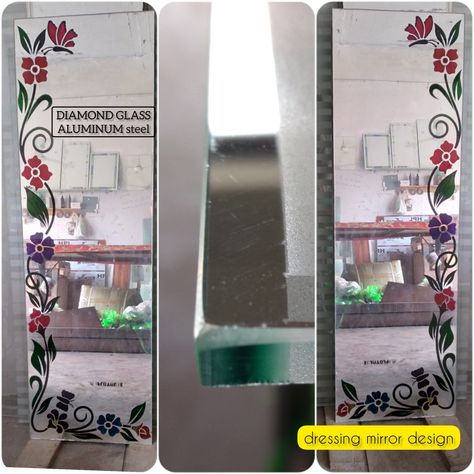 Fancy faremlass wall mirror for dressing Mirror Design Etching, Mirror Glass Etching Design, Glass Etching Design, Mirror Glass Design, Dressing Mirror Designs, Glass Etching Designs, Design Mirror, Mirror Design, Dressing Mirror