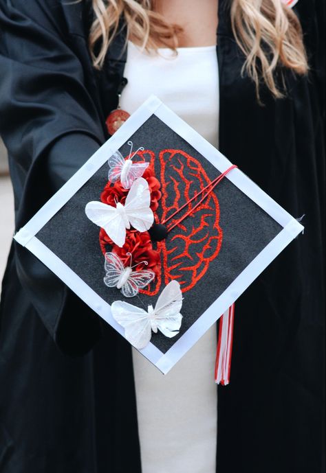 Future Therapist Graduation Cap, Science Cap Decoration, College Cap Decorations Psychology, Psych Cap Graduation, Ba In Psychology Grad Cap, Ba Psychology Graduation Cap, Psychology Grad Cap Ideas, Psych Grad Caps, Forensic Psychology Grad Cap