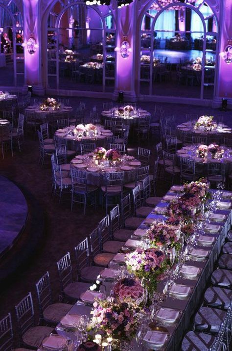 Purple Themes, Head Table, Wedding Reception Decorations, Wedding Lights, Purple Wedding, Reception Decorations, Wedding Themes, Wedding Bells, Dining Tables