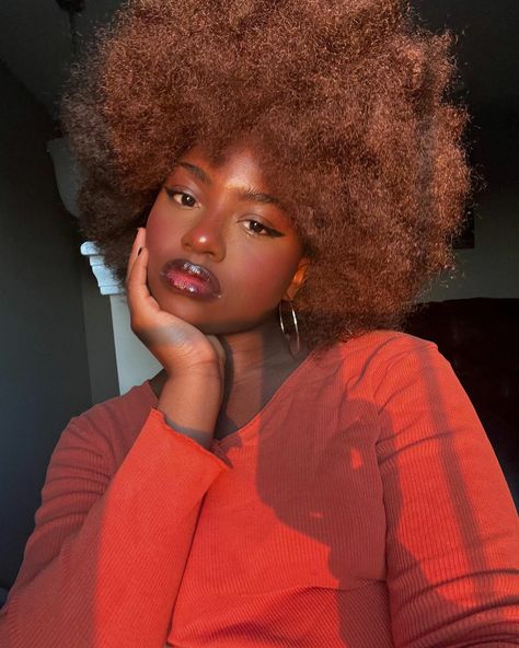 Coloured 4c Natural Hair, Brown Afro Hair Color 4c, Rich Copper Hair Color On Black Women, Dark Skin Ginger Hair, Light Brown Afro, Dyed 4c Natural Hair, Ginger Hair Dark Skin, Rich Copper Hair Color, Ginger 4c Hair