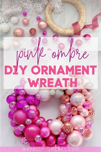 I'm sharing an easy DIY tutorial how to make a pink ombre Christmas ornament wreath, plus 25 Christmas DIY & craft projects to make at home! Christmas Wreath Tutorial, Make An Ornament, Pink Christmas Wreath, The Joneses, Whimsical Christmas Decor, Easy Ornaments, Pink Christmas Ornaments, Fun Wreath, Easy Christmas Wreaths