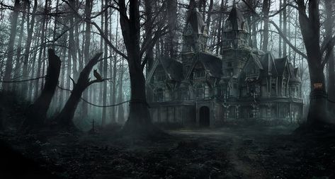 ArtStation - Creepy forest mansion, Mathieu Lamble Tumblr Design, Creepy Woods, Dark Mansion, Images Terrifiantes, Creepy Houses, Abandoned Mansion, Plans Architecture, Creepy Pictures, Architecture Model Making