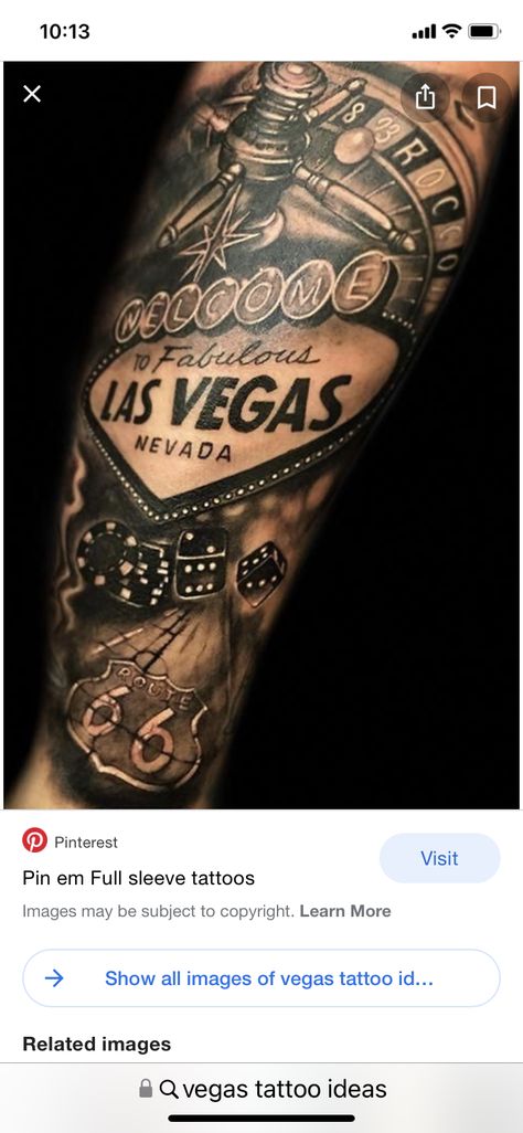 Papa Tattoo Ideas, Las Vages, Las Vegas Tattoo, Papa Tattoo, Vegas Tattoo, Dog Memorial Tattoos, Las Vagas, Theme Tattoo, Full Sleeve Tattoos