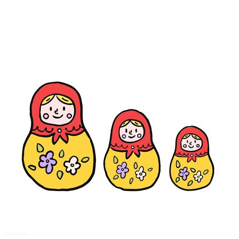 Matryoshka Illustration, Nesting Dolls Drawing, Russian Doll Tattoo, Matryoshka Doll Art, Doll Tattoo, Doll Drawing, Doodle Characters, Free Illustration Images, Russian Painting