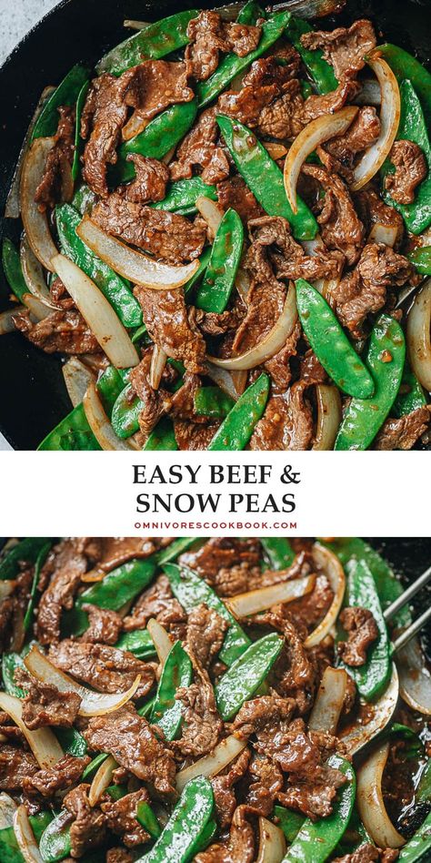 Beef with snow peas features tender juicy steak stir fried with crisp snow peas in a gingery, garlicky brown sauce. It is a satisfying and nutritious dish that takes less than 30 minutes to make - perfect for a weekday dinner. {Gluten-Free Adaptable} Beef And Snow Peas, Beef With Snow Peas, Asian Beef, Weekday Dinner, Chinese Cooking Recipes, Takeout Food, Brown Sauce, Easy Chinese Recipes, Pea Recipes