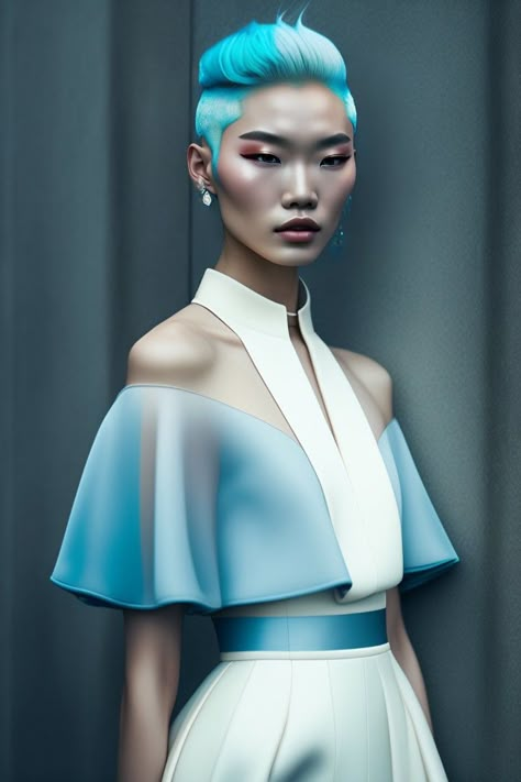 Foggy Photoshoot, Pale Blue Hair, Hair Ethereal, Galactic Fashion, Editorial Fashion Magazine, Retro Futuristic Fashion, High Tech Fashion, Alien Clothes, Futurism Fashion