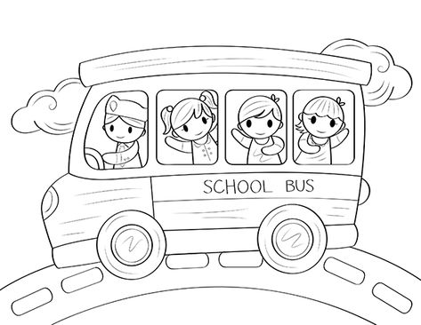 Free printable school bus coloring page. Download it from https://museprintables.com/download/coloring-page/school-bus/ My School Coloring Pages, Drawing For Coloring Free Printable, School Bus Coloring Page Free Printable, School Bus Coloring Page, School Bus Printable, School Bus Cartoon, Bus Coloring Page, School Bus Art, Bus Sekolah