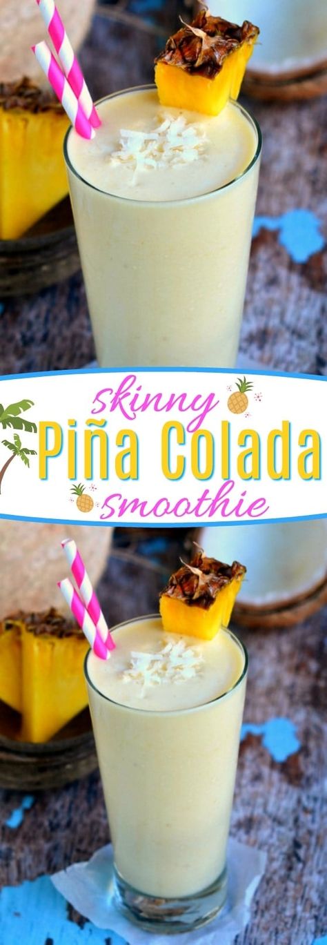 You are going to go coco-nuts for this delicious Skinny Pina Colada Smoothie made with Greek yogurt and lite coconut milk! Perfect for breakfast or after-school snacks! // Mom On Timeout #smoothie #recipe #skinny #coconut #pineapple #Greekyogurt #protein #breakfast Chicken Brocoli, Protein Breakfast Smoothie, Pina Colada Drinks, Pina Colada Smoothie, Pina Colada Recipe, Pear Ginger, Protein Yogurt, Pineapple Drinks, Italian Sandwich