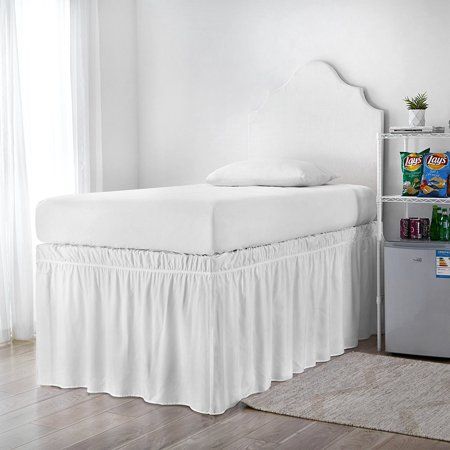 Ruffled Dorm Sized Bed Skirt - White Dorm Bed Skirt, Dorm Bedding Twin Xl, Dorm Bed Skirts, White Bed Skirt, Closet Interior, Dorm Bedding Sets, Bed Wrap, Dorm Bed, College Bedding