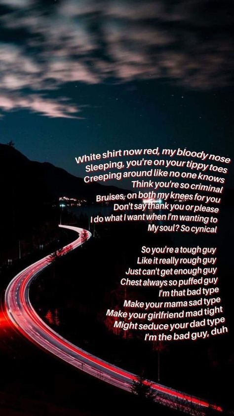 Bad Guy Song Lyrics, Bad Guy Lyrics, Lyric Backgrounds, Descendants Music, Billie Aesthetic, Phone Paper, Lyrics Background, Play It Again Sam, Pop Music Lyrics