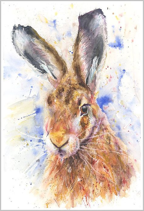 Gorgeous contemporary wildlife fine art prints and original watercolour paintings by artist Helen April Rose Watercolour Rabbits, Urban Illustration, Hare Watercolour, Hare Illustration, Hare Painting, Bunny Watercolor, Contemporary Watercolor, Watercolor Sunset, Rabbit Art