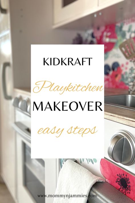 Remodeling this Kidkraft Play Kitchen was absolutely fun! Diy Play Kitchen For Older Kids, Play Kitchen Makeover Kidkraft, Kidkraft Corner Kitchen Makeover, Play Kitchen Remodel, Diy Kids Kitchen Ideas, Play Kitchen Sign, Kids Kitchen Makeover, Kidcraft Kitchen, Diy Kids Play Kitchen