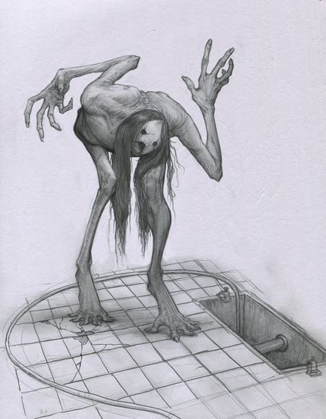 creature inspiration Monster Sketch, Scary Drawings, Horror Drawing, Nightmares Art, Creepy Drawings, Ghost Girl, Dark Creatures, The Grudge, Creepy Monster