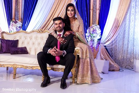 Indian couple posing at their reception stage. http://www.maharaniweddings.com/gallery/photo/98602 Marriage Reception Poses, Couple Chair Poses Wedding Photos, Wedding Stage Couple Photos, Reception Photo Poses, Stage Couple Poses, Wedding Couple Poses On Stage, Reception Stage Couple Poses, Reception Couple Poses Indian Bride Groom, Reception Shoot Poses