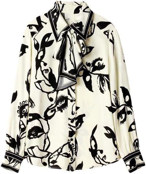 Women Silk Shirt Silk Long Sleeves Bow Collar Printed Blouse Shirt Spring Autumn Office Chic Shirt at Amazon Women’s Clothing store Women Silk Shirt, Silk Long Sleeve Blouse With Abstract Print, Printed Silk V-neck Blouse, Long Sleeve Silk Top With Abstract Print, Silk Long-sleeve Tops With Graphic Print, Printed Silk Button-up Shirt, Chic Shirts, Office Chic, Bow Collar