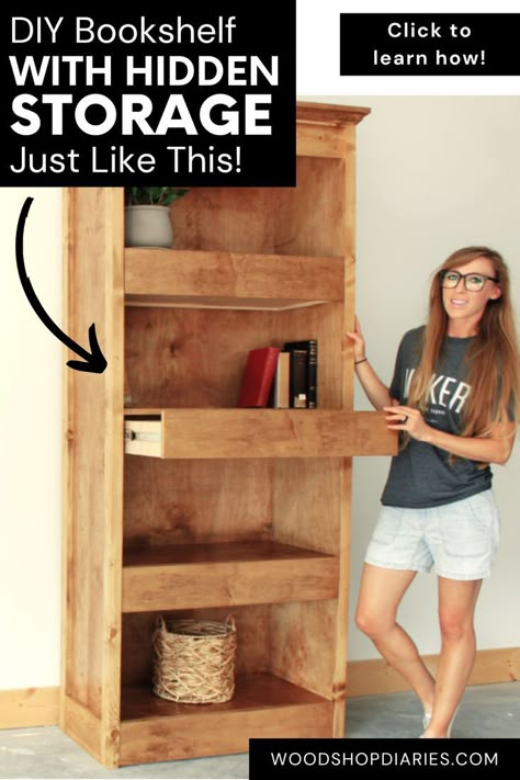 Diy Dresser Bookshelf, Bookshelves With Drawers Ideas, Bookshelf Cabinet Design, Diy Bookshelf With Drawers, Bookshelf With Drawers Built Ins, 2x4 Bookshelf Diy, Building Furniture Aesthetic, Diy Bookshelf With Doors, Book Shelf Plans