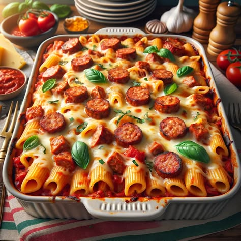 Cooking up Joy - Made with love: Savory Sausage Baked Ziti: A Hearty Italian Feast Baked Zitti, Sausage Baked Ziti, Foods Painting, Birthday Preparation, Baked Ziti With Sausage, Animated Food, Italian Feast, Medieval Recipes, Gourmet Food Plating