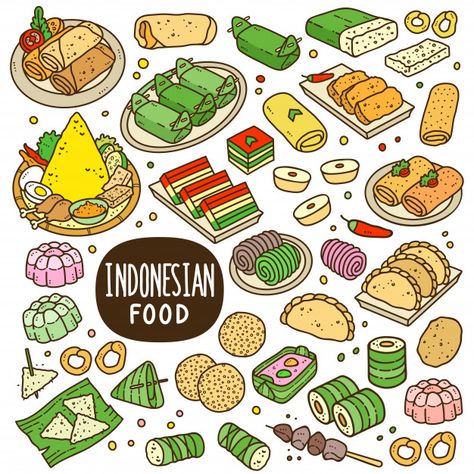 Snack Cartoon, Food Doodles, Korean Chicken, Food Cartoon, Food Illustration Art, Color Illustration, Food Backgrounds, Indonesian Food, Food Drawing