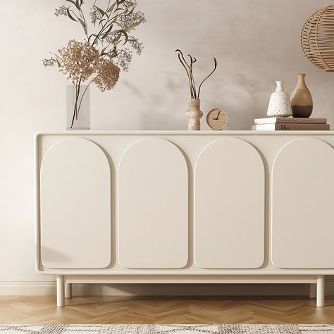 Corrigan Studio® 63" White Arch Sideboard Buffet With 4 Doors Carved Credenza | Wayfair White Sideboard Buffet, White Storage Cabinets, White Buffet, Sideboard Storage Cabinet, Salon Suites, Buffet Sideboard, Storage Cabinet Shelves, White Sideboard, Inspire Me Home Decor