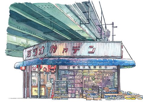 Japanese Store Fronts, Japanese Shop, Tokyo Art, Building Drawing, Building Illustration, Japan Aesthetic, Architecture Drawing Art, Ink Sketch, Drawing Projects