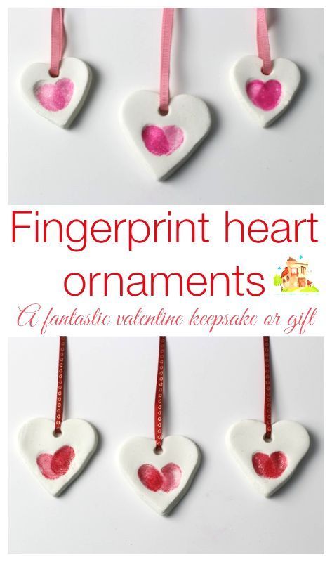 Fingerprint heart ornaments preschool valentine's day craft Ornaments Preschool, Baking Soda Clay, Valentines Bricolage, Fingerprint Heart, Ornament Craft, Preschool Valentines, Valentine Crafts For Kids, Groundhog Day, Mors Dag