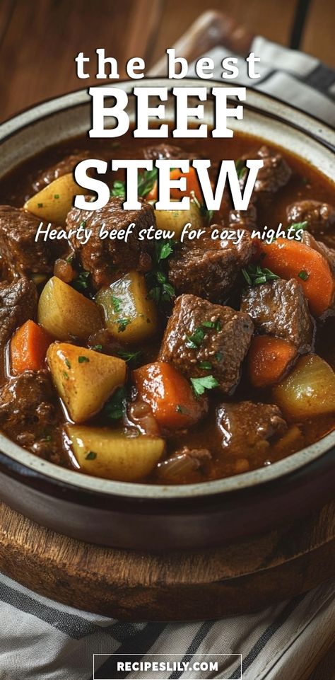 Warm up your kitchen with a hearty beef stew that’s sure to comfort and delight! Perfect for chilly evenings, this dish combines tender beef, seasonal vegetables, and aromatic herbs simmered to perfection. Discover tips for achieving the ultimate rich flavor and how to customize it to suit your taste. Whether you're a seasoned cook or a beginner, this beef stew recipe will become a go-to favorite. Dive into the world of cozy home cooking and serve up a bowl of warmth! Save this pin for your next meal inspiration! Fall Crockpot Beef Stew, English Stew Recipe, Slow Cooker Beef Stew Gluten Free, Seasonings For Beef Stew, Emeril Lagasse Beef Stew, Beef Stewing Meat Recipes, Stew Meat Stir Fry Beef Recipes, Betty Crocker Beef Stew Recipe, Beef Stew Ina Garten