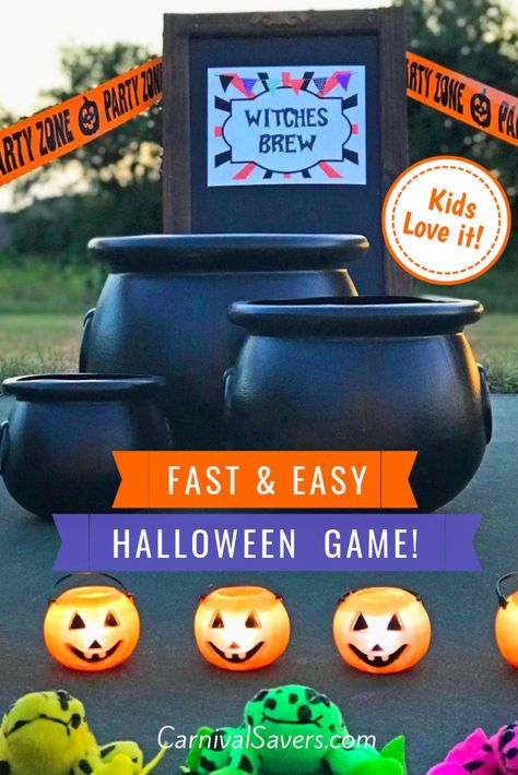 Add this easy Halloween Game "Witches Brew" - great for Fall Festivals or Halloween Carnivals!  The kids are sure to love it! Halloween Games For Party, Pumpkin Golf, Fall Carnival Games, Halloween Party For Kids, Easy Halloween Games, Halloween Carnival Games, Halloween Block Party, School Fall Festival, Halloween Prizes