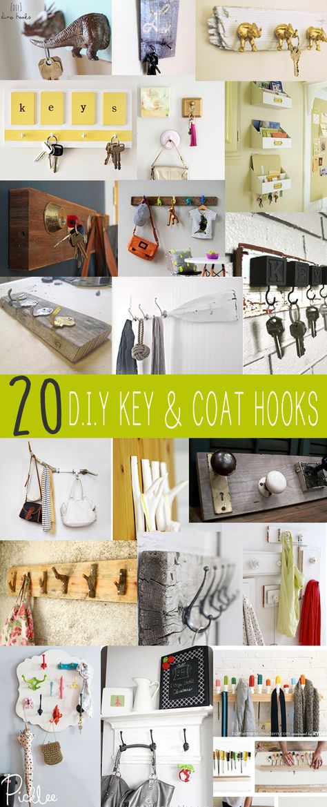 20 diy key-coat hooks Key Hook Diy, Brightly Painted Furniture, Diy Bathroom Organization, Diy Coat Hooks, Movement Inspiration, Quick Food Ideas, Cheap Houses For Sale, Bathroom Organization Hacks, Organize Your Bathroom