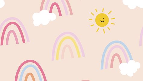 Background seamless pattern vector with cute | Premium Vector - rawpixel Art Desktop Wallpaper, Cute Desktop, Kids Sun, Wallpaper Seamless, Laptop Wallpaper Desktop Wallpapers, Cute Laptop Wallpaper, Cute Desktop Wallpaper, Cute Rainbow, Rainbow Wallpaper