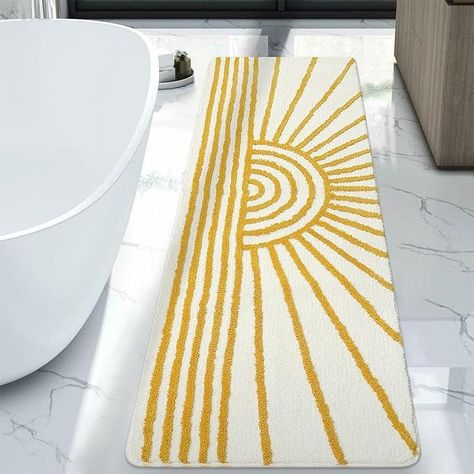 Amazon.com: Uphome Bath Mat Runner, Yellow and White Sun Extra Long Bathroom Rug, Non Slip Water Absorbent Large Bath Mat, Soft Microfiber Machine Washable Shower Mats for Bathroom Hallway Living Room, 24x71 inch : Home & Kitchen Long Bathroom Rug, Long Bath Mat, Long Bathroom Rugs, Long Bathroom, Bath Mat Runner, Minimalism Aesthetic, Bathroom Runner, Large Bath Mat, Bathroom Runner Rug