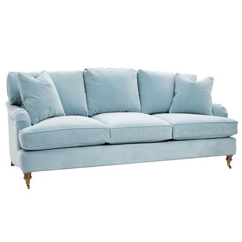 Coastal Couch, Striped Settee, Light Blue Sofa, Skirted Sofa, Roll Arm Sofa, Affordable Modern Furniture, Blue Toile, Rolled Arm Sofa, Settee Sofa