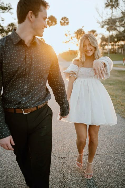 Smyrna Beach Florida, Engagement Shoots Poses, Urban Bar, New Smyrna Beach Florida, Engagement Announcement Photos, Engagement Photo Dress, Creative Engagement Photo, Mustang Car, Engagement Picture Outfits