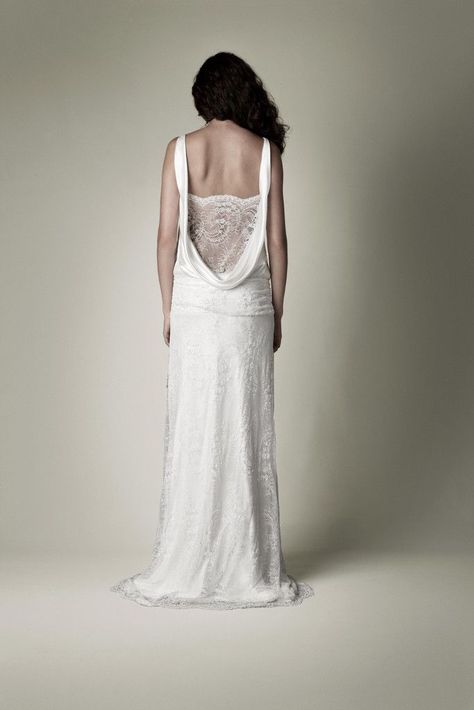 white vintage wedding dress with lace statement back Wedding Dresses 1920s Style, Vintage Wedding Dress 1920s, Wedding Dresses London, 1920 Style, Straight Wedding Dresses, Bohemian Beach Wedding Dress, Sheath Wedding Gown, Lace Collection, White Bridal Dresses