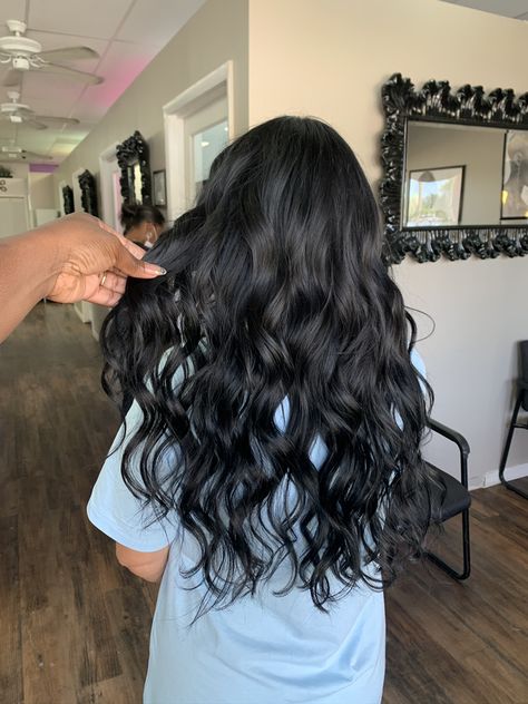 Digital Perm Long Hair, Big Wavy Hair, Black Hair Curls, Wavy Perm, Korean Long Hair, Hair Stayl, Digital Perm, Middle Hair, Black Wavy Hair