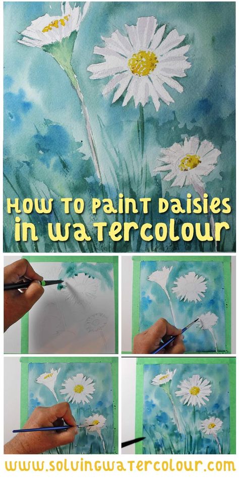 Paint Daisies, Easy Watercolor Flowers, Painting On Black Canvas, Loose Watercolour, Loose Watercolor Paintings, Learn Watercolor Painting, Watercolor Flowers Tutorial, Floral Watercolor Paintings, Watercolor Paintings For Beginners