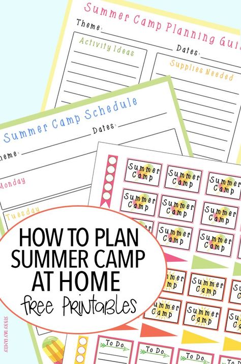 It's easy to plan a summer camp at home with these tips and an awesome FREE printable summer camp planner! Includes a summer camp planning guide, summer camp schedule, and summer camp themed planner stickers. Everything you need for a fun filled DIY summer camp for kids! Summer Camp Schedule, Camp Schedule, Summer Camp At Home, Camp At Home, Summer Camp Themes, Camping Activities For Kids, Camping Planning, Summer Camps For Kids, Summer Learning