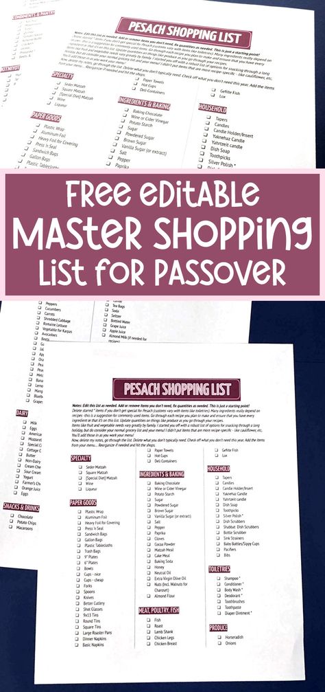 Master Shopping List for Passover Passover Cleaning Checklist, Passover Checklist, Master Shopping List, Passover 2024, Pesach Crafts, Passover Dinner, Seder Meal, Pesach Seder, Passover Decorations