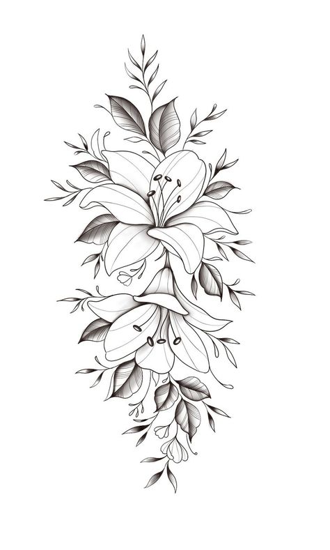 Lilly Tattoo Design, Lilly Flower Tattoo, Floral Back Tattoos, Lillies Tattoo, Lily Tattoo Design, Lily Flower Tattoos, Tattoo Floral, Flower Tattoo Drawings, Clock Tattoo Design