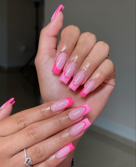 Hot Pink Square Nails, Pink Square Nails, Valentines Nail Art Designs, Barbie Inspired, Valentine Nail Art, Pink Square, Nails Medium, Pink Acrylic, Pink Acrylic Nails