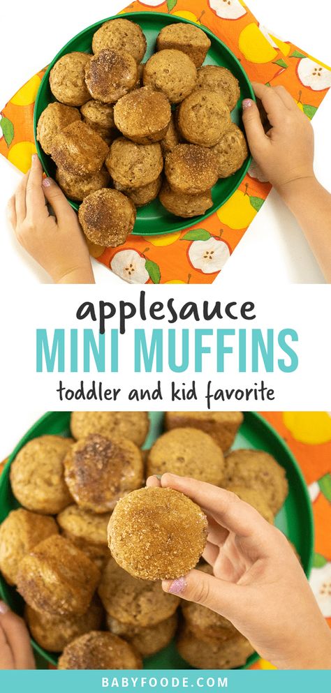 These muffins are perfectly wholesome and delicious muffins for toddler and kids! Made with white whole wheat flour, applesauce and a big spoonful of cinnamon for the ultimate muffin your little one will devour. Mini Muffins For Toddlers, Muffins For Toddlers, Kid Muffins, Mini Muffin Recipe, Toddler Muffins, Baby Muffins, Delicious Muffins, Applesauce Muffins, Toddler Recipes