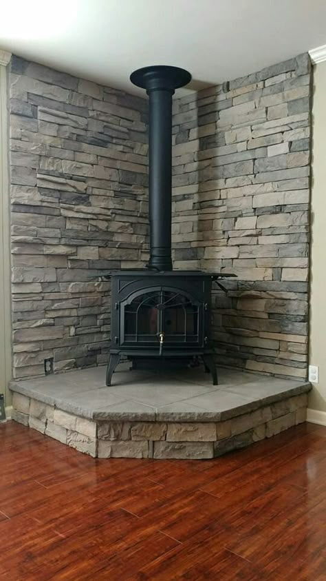 Corner Wood Burning Stove, Barn Fireplace, Pellet Stove Hearth, Wood Stove Decor, Wood Burning Stove Corner, Arched Cabins, Corner Wood Stove, Wood Stove Surround, Stove Hearth