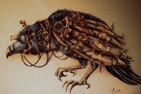 Steampunk Raven, Steampunk Drawing, Raven Artwork, Steampunk Animals, Quoth The Raven, Crop Pictures, Crow Tattoo, Raven Tattoo, Raven Art